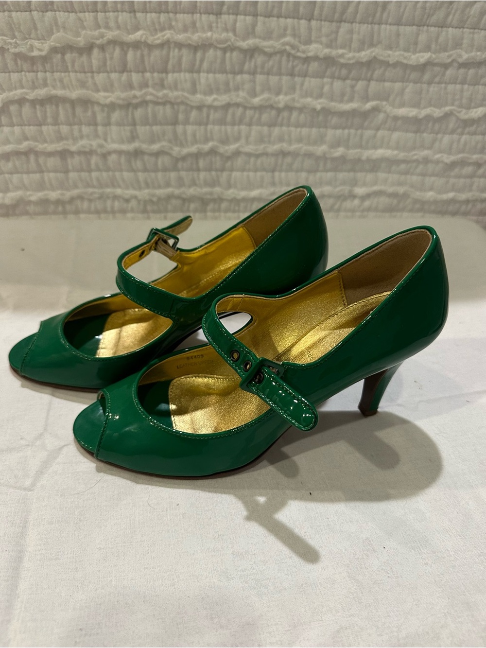 J Crew Patent Leather Peep Toe Mary Janes Green Size 7